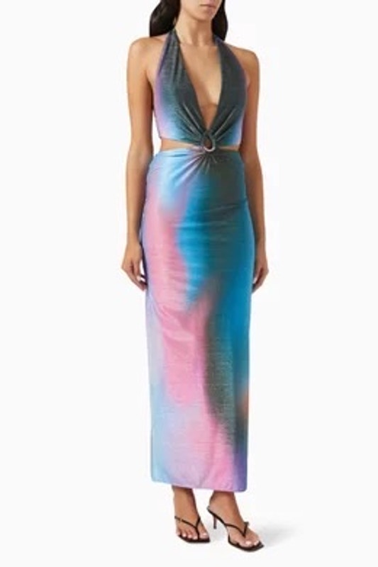 Nwt Baobab Purple Blue V-Neck Ties Neck Side Cutouts Open Back Odette Dress L